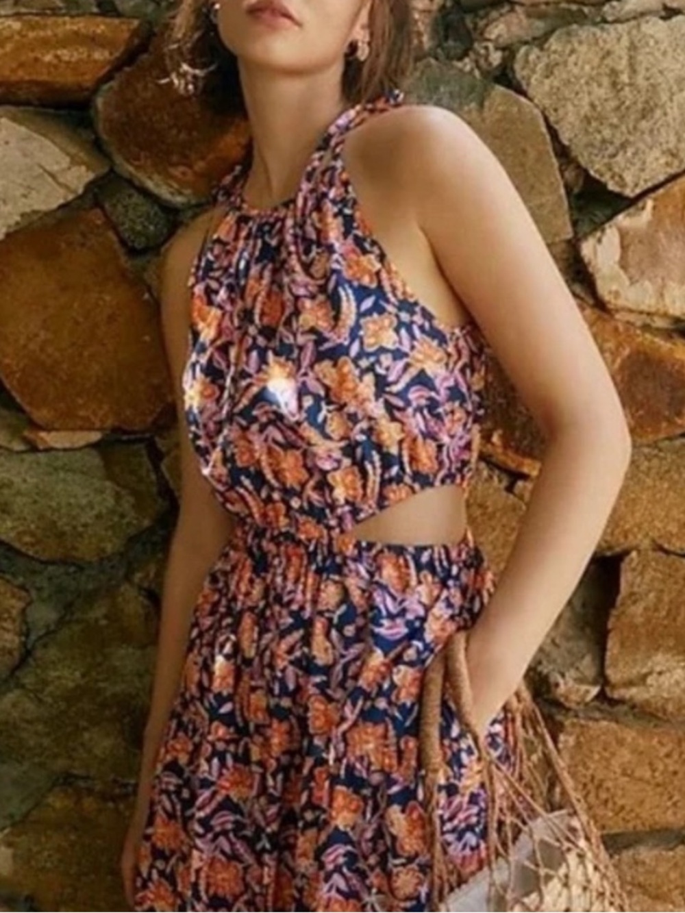 J Crew Harbor side-cutout Midi Dress XS Blue Floral Tiered Feminine boho resort